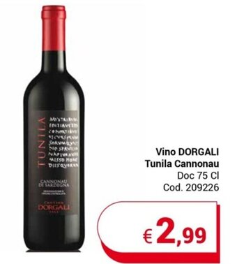 Centro Cash Vino DORGALI Tunila Cannonau Doc 75 Cl offerta