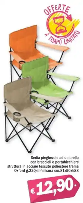 Ard Discount Sedia pieghevole ad ombrello con braccioli e portabicchiere cm.81x50xh88 offerta