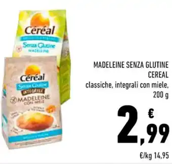 Conad MADELEINE SENZA GLUTINE CEREAL classiche, integrali con miele, 200 g offerta