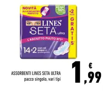 Conad ASSORBENTI LINES SETA ULTRA pacco singolo, vari tipi offerta