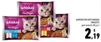 Conad ALIMENTO PER GATTI WHISKAS PRANZETTI gusti assortiti, 85 g x 4 offerta