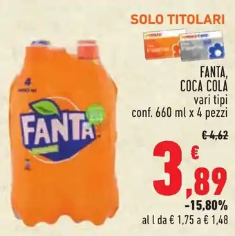 Conad Margherita FANTA, COCA COLA vari tipi conf. 660 ml x 4 pezzi offerta