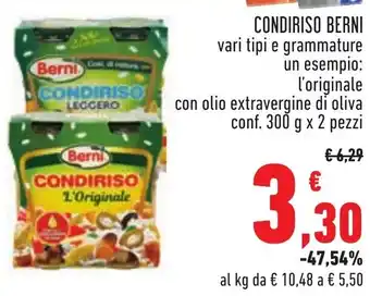 Conad Margherita CONDIRISO BERNI vari tipi e grammature con olio extravergine di oliva conf. 300 g x 2 pezzi offerta