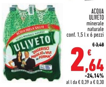 Conad Margherita ACQUA ULIVETO minerale naturale conf. 1,5 l x 6 pezzi offerta