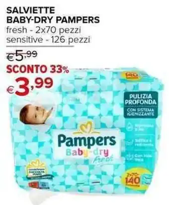 Iperal SALVIETTE BABY-DRY PAMPERS fresh-2x70 pezzi sensitive -126 pezzi offerta