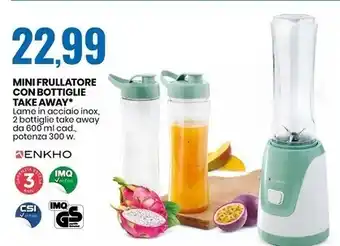 Eurospin Enkho mini frullatore con bottiglie take away offerta