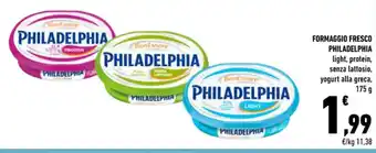 Conad FORMAGGIO FRESCO PHILADELPHIA light, protein, senza lattosio, yogurt alla greca, 175 g offerta