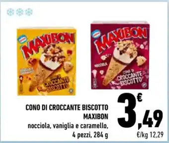 Conad CONO DI CROCCANTE BISCOTTO MAXIBON nocciola, vaniglia e caramello, 4 pezzi, 284 g offerta