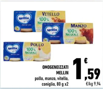 Conad OMOGENEIZZATI MELLIN pollo, manzo, vitello, coniglio, 80 g x2 offerta