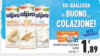 Conad BEVANDE SENZA ZUCCHERO ALPRO 1 l offerta