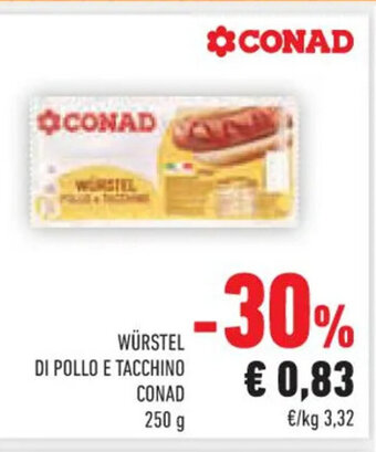 Conad WÜRSTEL DI POLLO E TACCHINO CONAD 250 g offerta