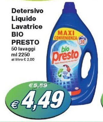 Prix Quality Detersivo Liquido Lavatrice BIO PRESTO 50 lavaggi ml 2250 offerta