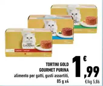 Conad TORTINI GOLD GOURMET PURINA alimento per gatti, gusti assortiti, 85 g x 4 offerta