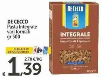 DE CECCO Pasta Integrale vari formati gr 500