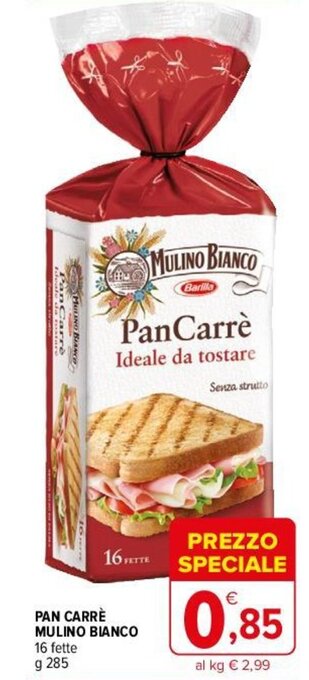Iperal PAN CARRÈ MULINO BIANCO 16 fette g 285 offerta
