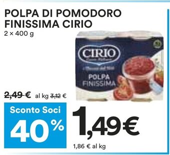 Coop POLPA DI POMODORO FINISSIMA CIRIO 2 x 400 g offerta
