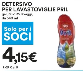 Coop DETERSIVO PER LAVASTOVIGLIE PRIL gel, 30 o 35 lavaggi, da 540 ml offerta