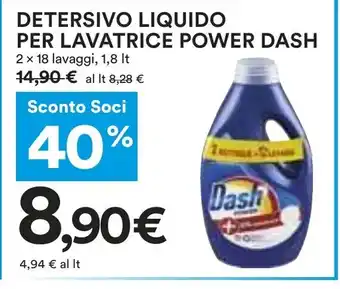 Coop DETERSIVO LIQUIDO PER LAVATRICE POWER DASH 2 x 18 lavaggi, 1,8 It offerta