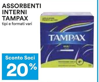 Coop ASSORBENTI INTERNI TAMPAX tipi e formati vari offerta