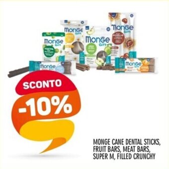 MONGE CANE DENTAL STICKS, FRUIT BARS, MEAT BARS, SUPER M, FILLED CRUNCHY