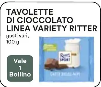Coop TAVOLETTE DI CIOCCOLATO LINEA VARIETY RITTER gusti vari, 100 g offerta