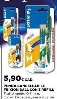 Ipercoop Pilot penna cancellabile frixion ball con 3 refill offerta
