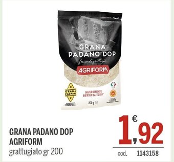 Elefante Cash & Carry GRANA PADANO DOP AGRIFORM grattugiato gr 200 offerta