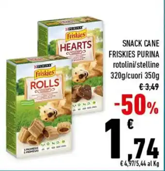 Conad SNACK CANE FRISKIES PURINA rotolini/stelline 320g/cuori 350g offerta