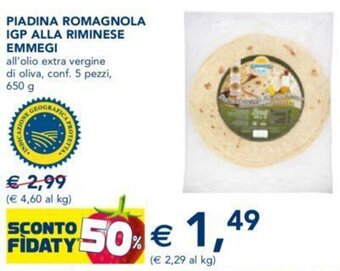 Esselunga PIADINA ROMAGNOLA IGP ALLA RIMINESE EMMEGI all'olio extra vergine di oliva, conf. 5 pezzi, 650 g offerta
