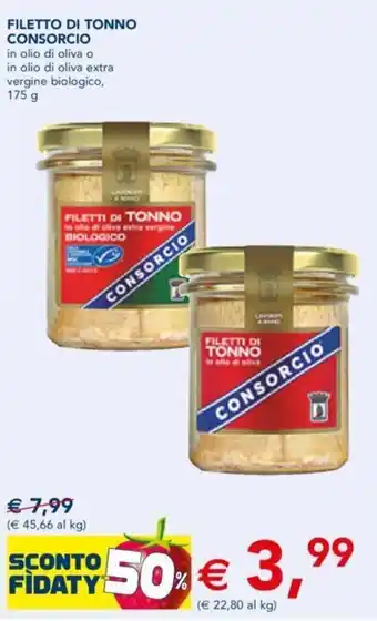 Esselunga FILETTO DI TONNO CONSORCIO in olio di oliva o in olio di oliva extra vergine biologico, 175 g offerta