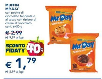 Esselunga MUFFIN MR.DAY con pepite di cioccolato fondente o al cacao con ripieno di crema al cioccolato, conf. 6x50 g offerta