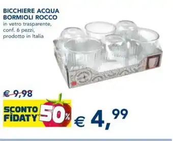 Esselunga BICCHIERE ACQUA BORMIOLI ROCCO in vetro trasparente, conf. 6 pezzi, prodotto in Italia offerta