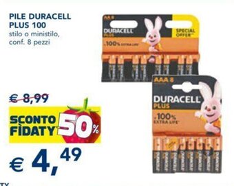 Esselunga PILE DURACELL PLUS 100 stilo o ministilo, conf. 8 pezzi offerta