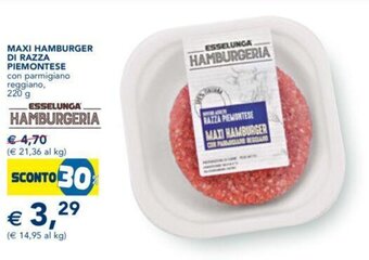 Esselunga MAXI HAMBURGER DI RAZZA PIEMONTESE con parmigiano reggiano, 220 g offerta