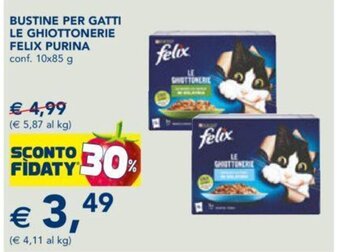 Esselunga BUSTINE PER GATTI LE GHIOTTONERIE FELIX PURINA conf. 10x85 g offerta