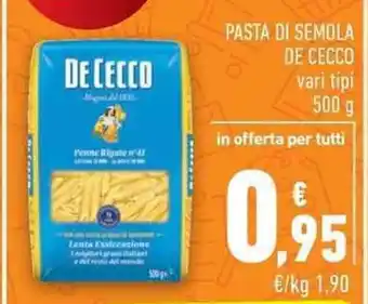 Conad City PASTA DI SEMOLA DE CECCO vari tipi 500 g offerta