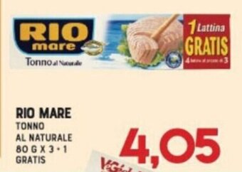 Gran Risparmio RIO MARE TONNO AL NATURALE 80 GX 3+1 GRATIS offerta