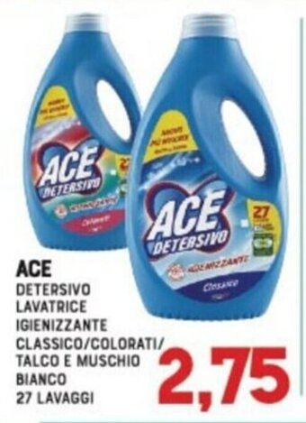 Gran Risparmio ACE DETERSIVO LAVATRICE IGIENIZZANTE CLASSICO/COLORATI/ TALCO E MUSCHIO BIANCO 27 LAVAGGI offerta