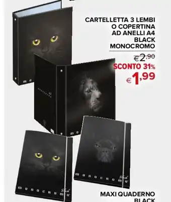 CARTELLETTA 3 LEMBI O COPERTINA AD ANELLI A4 BLACK MONOCROMO