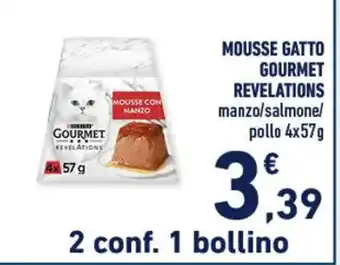 Conad MOUSSE GATTO GOURMET REVELATIONS manzo/salmone/ pollo 4x57g offerta