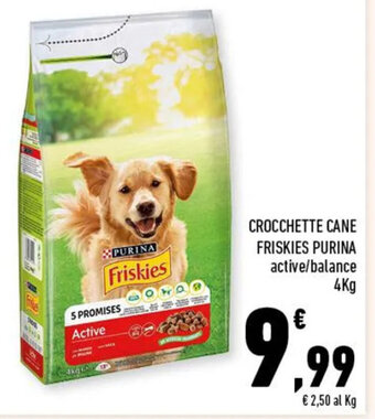 Conad CROCCHETTE CANE FRISKIES PURINA active/balance 4kg offerta