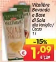 Vitalibre Bevanda a Base di Soia alla Vaniglia/ Cacao 1 l
