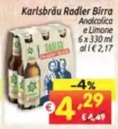 Karlsbräu Radler Birra Analcolica e Limone 6x330 ml
