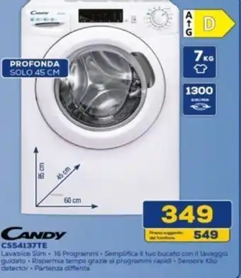 Euronics CANDY Lavatrice Slim CS54137TE offerta