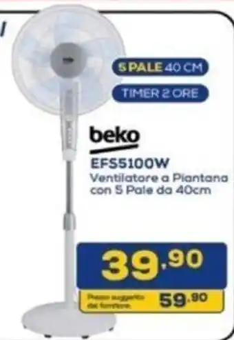 Euronics beko Ventilatore a Piantana con 5 Pale da 40cm EFS5100W offerta