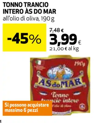 Coop Às do Mar Tonno Trancio Intero 190g offerta