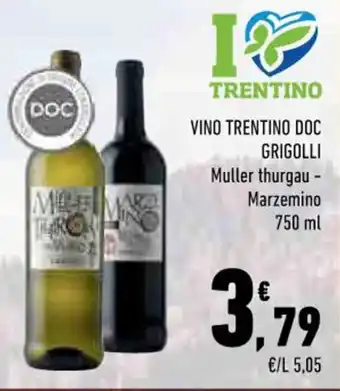 Conad VINO TRENTINO DOC GRIGOLLI 750 ml offerta