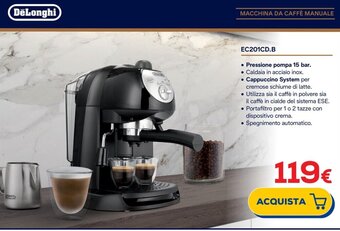 Euronics DeLonghi MACCHINA DA CAFFÈ MANUALE EC201CD.B offerta