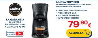 NUOVA TINY ECO LA MACCHINA ESPRESSO LAVAZZA A MODO MIO CON PLASTICA RICICLATA