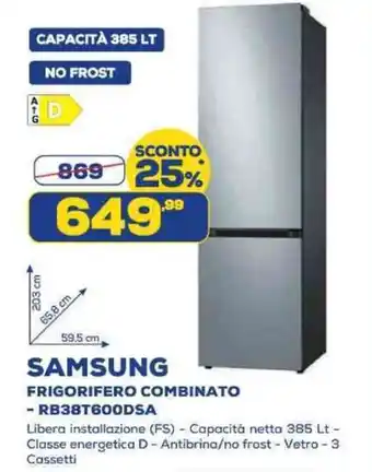 Euronics SAMSUNG FRIGORIFERO COMBINATO - RB38T600DSA offerta